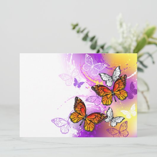 Monarch Butterflies op Paarse achtergrond Save The Date (Staand voorkant)