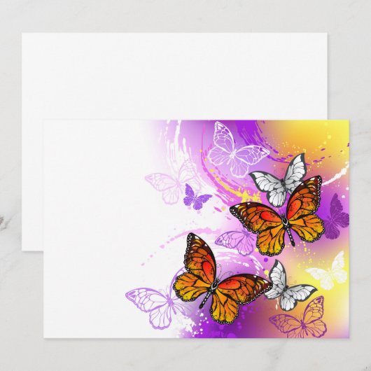 Monarch Butterflies op Paarse achtergrond Save The Date (Voorkant / Achterkant)