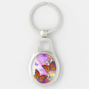 Monarch Butterflies op Paarse achtergrond Sleutelhanger