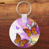 Monarch Butterflies op Paarse achtergrond Sleutelhanger (Voorkant)