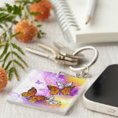 Monarch Butterflies op Paarse achtergrond Sleutelhanger (Voorkant Rechts)