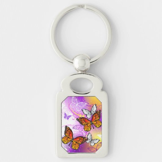 Monarch Butterflies op Paarse achtergrond Sleutelhanger (Voorkant)