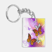 Monarch Butterflies op Paarse achtergrond Sleutelhanger (Voorkant Links)