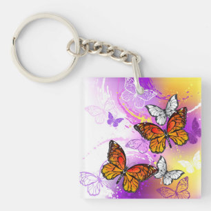 Monarch Butterflies op Paarse achtergrond Sleutelhanger