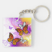 Monarch Butterflies op Paarse achtergrond Sleutelhanger (Achterkant)