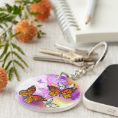 Monarch Butterflies op Paarse achtergrond Sleutelhanger (Voorkant Rechts)