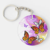 Monarch Butterflies op Paarse achtergrond Sleutelhanger (Voorkant)