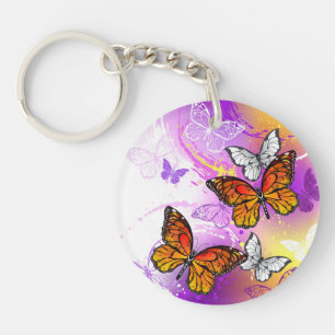 Monarch Butterflies op Paarse achtergrond Sleutelhanger