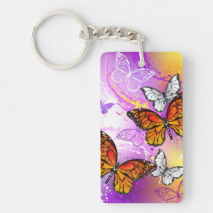 Monarch Butterflies op Paarse achtergrond Sleutelhanger
