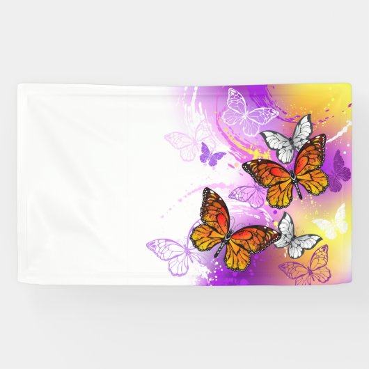 Monarch Butterflies op Paarse achtergrond Spandoek (Horizontaal)