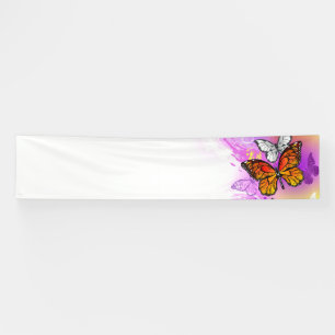 Monarch Butterflies op Paarse achtergrond Spandoek