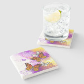 Monarch Butterflies op Paarse achtergrond Stenen Onderzetter (Zijkant)