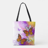 Monarch Butterflies op Paarse achtergrond Tote Bag (Achterkant)