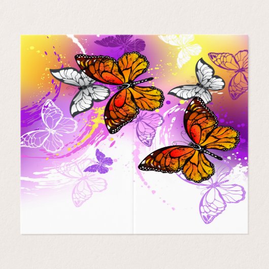Monarch Butterflies op Paarse achtergrond Visitekaartje (Buitenkant ongevouwen)