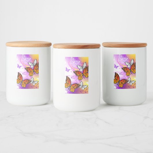 Monarch Butterflies op Paarse achtergrond Voedselcontainer Etiket (Flessen)