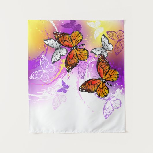 Monarch Butterflies op Paarse achtergrond Wandkleed (Voorkant)