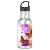 Monarch Butterflies op Paarse achtergrond Waterfles (Voorkant)