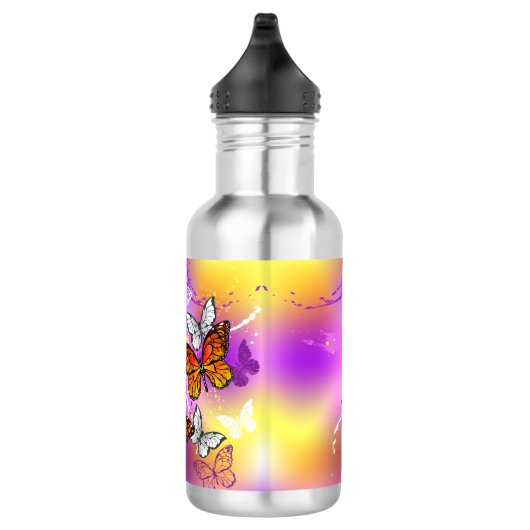 Monarch Butterflies op Paarse achtergrond Waterfles (Rechts)