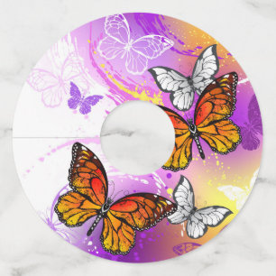 Monarch Butterflies op Paarse achtergrond Wijnglaslabel