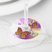 Monarch Butterflies op Paarse achtergrond Wijnglaslabel (Dichtbij)