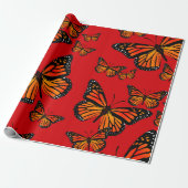 Monarch Butterflies op Red Cadeaupapier (Uitgerold)