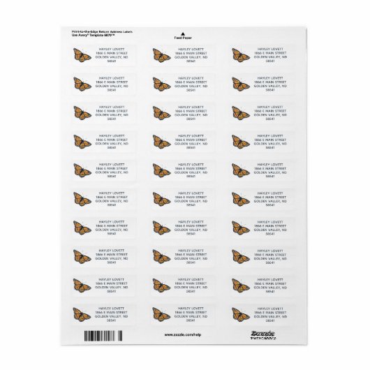 Monarch Butterfly Art Return Address Label (Full Sheet)