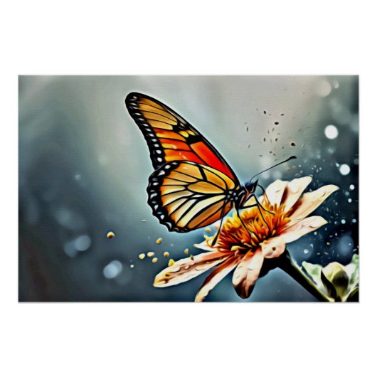 *~* Monarch Butterfly Artsy Taupe Flower AP52 Perfect Poster (Voorkant)