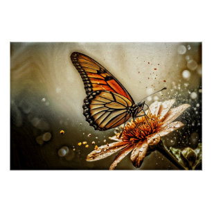 *~* Monarch Butterfly Artsy Taupe Flower AP52 Perfect Poster