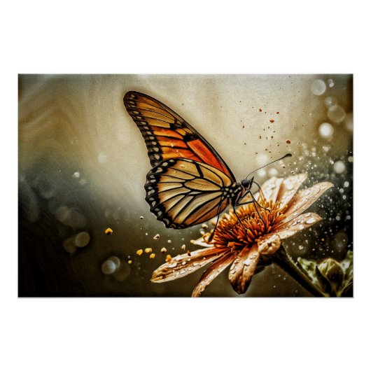 *~* Monarch Butterfly Artsy Taupe Flower AP52 Perfect Poster (Voorkant)