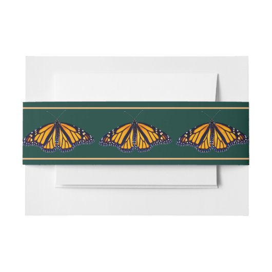 Monarch Butterfly Banded Forest Green Wedding Uitnodigingen Wikkel (Voorkant Voorbeeld)