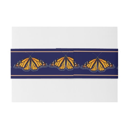 Monarch Butterfly Banded Navy Wedding Uitnodigingen Wikkel (Achterkant Voorbeeld)
