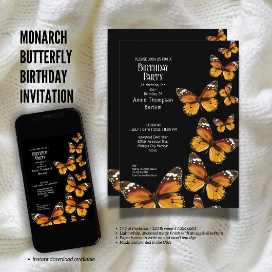 Monarch Butterfly Birthday Invitation Kaart