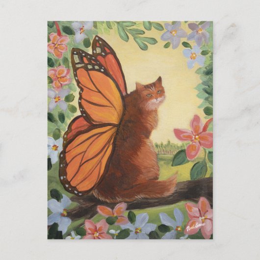 Monarch Butterfly Cat in het weiland Briefkaart (Voorkant)