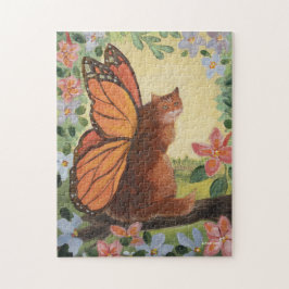 Monarch Butterfly Cat in het weiland Legpuzzel