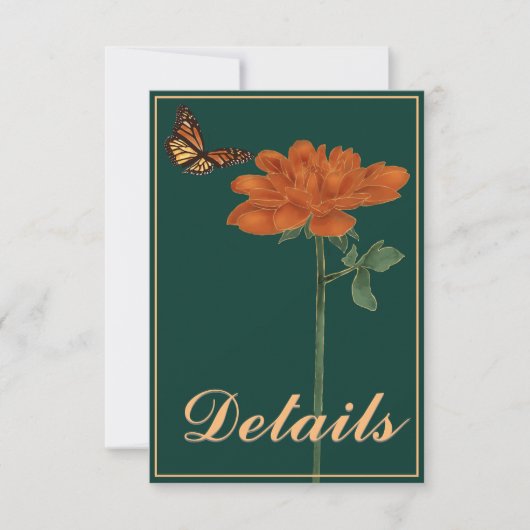 Monarch Butterfly Dahlia Forest Green Details RSVP Kaartje (Voorkant)