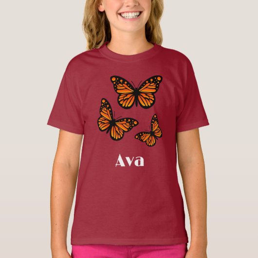 Monarch Butterfly Design - Girls' Basic T-Shirt (Voorkant)