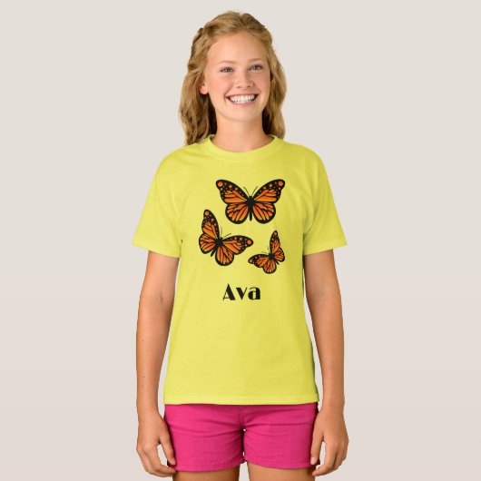 Monarch Butterfly Design - Girls' Basic T-Shirt (Voorkant volledig)