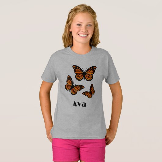 Monarch Butterfly Design - Girls' Basic T-Shirt (Voorkant volledig)