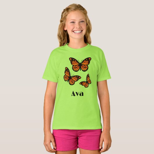 Monarch Butterfly Design - Girls' Basic T-Shirt (Voorkant volledig)