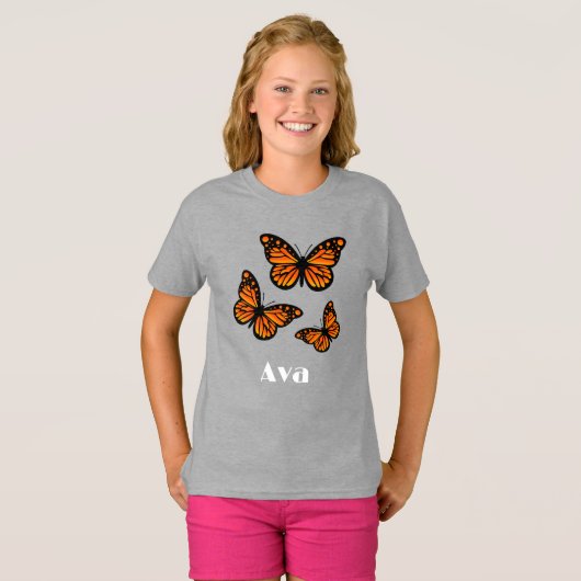 Monarch Butterfly Design - Girls' Basic T-Shirt (Voorkant volledig)