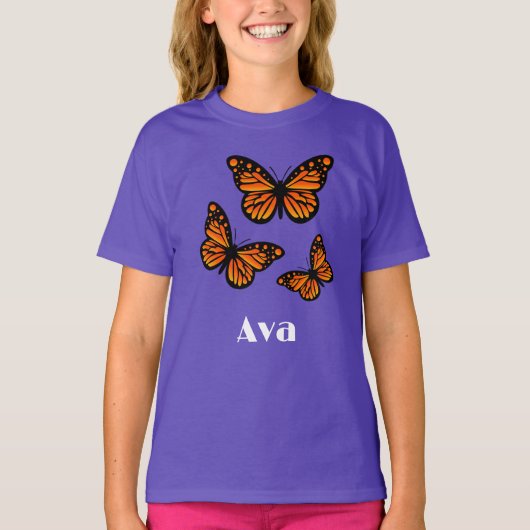 Monarch Butterfly Design - Girls' Basic T-Shirt (Voorkant)