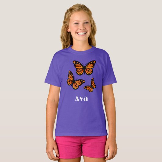 Monarch Butterfly Design - Girls' Basic T-Shirt (Voorkant volledig)