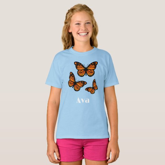 Monarch Butterfly Design - Girls' Basic T-Shirt (Voorkant volledig)