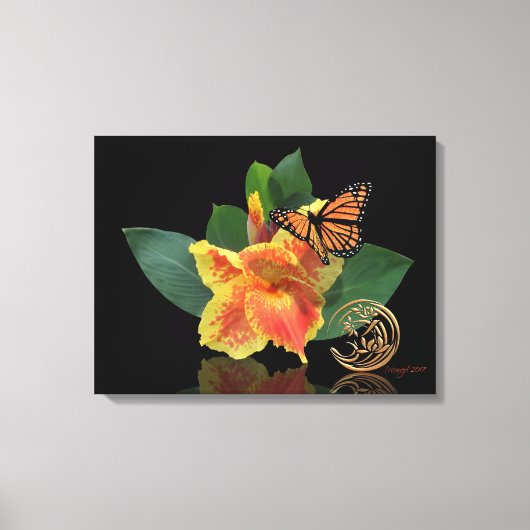 Monarch Butterfly en Canna Lily op canvas (Voorkant)