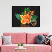 Monarch Butterfly en Canna Lily op canvas (Insitu (Woonkamer))