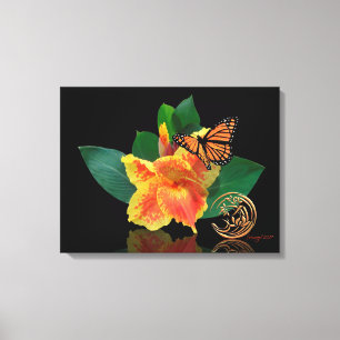 Monarch Butterfly en Canna Lily op canvas Afdruk