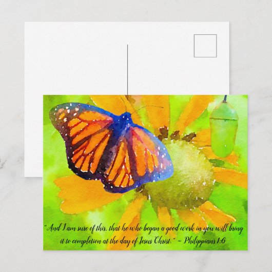 Monarch Butterfly en Chrysalis Philippians 1:6 Briefkaart (Voorkant / Achterkant)