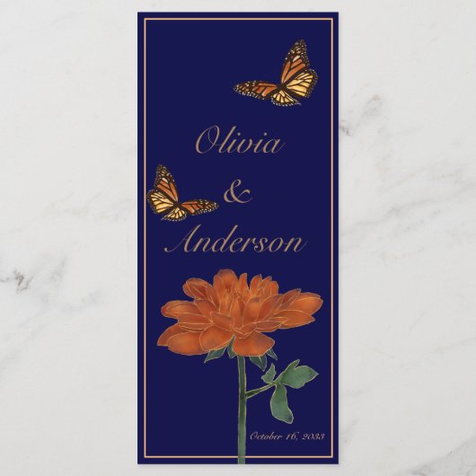 Monarch Butterfly en Dalila Ivory Trouwen Menu (Achterkant)