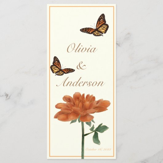 Monarch Butterfly en Dalila Ivory Trouwen Menu (Achterkant)
