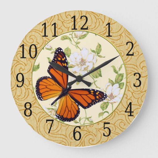 Monarch Butterfly en Dogwood Flowers Clock Grote Klok (Voorkant)